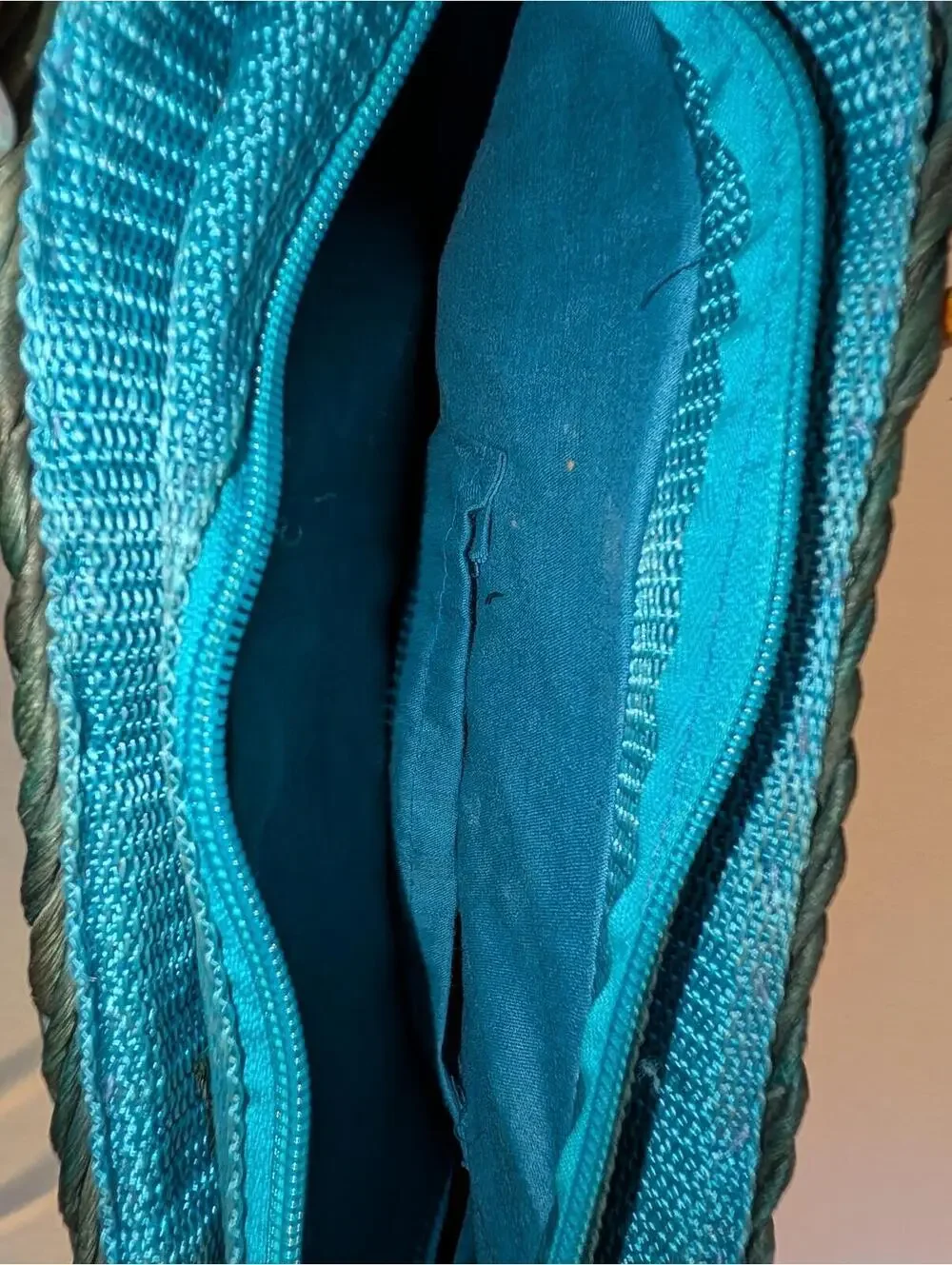 Vintage Unique Handwoven Straw Tote  with Embroidered Art Panel Bamboo Handles